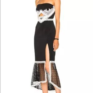 Jonathan Simkhai Black Lace Formal Cutout Fitted Flare Midi Dress Size 2